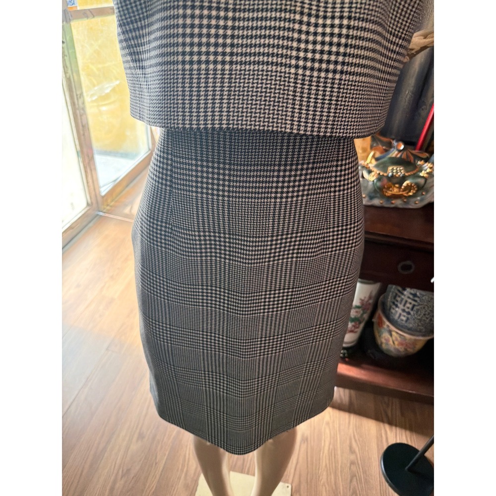 RW&CO Glen Plaid Houndstooth Layered Sheath Dress Black White Mock Neck Size 6 - Picture 2 of 7